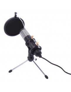 USB Microphone Tripod Stand Set for Game Chat Studio Black