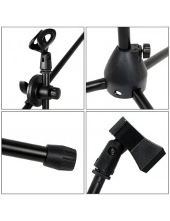 Glarry FS-002 Folding Type Tripod Boom Microphone Mic Stand Black